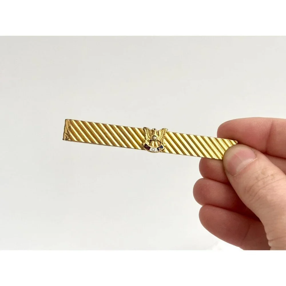 FOE Fraternal Order of Eagles Fluted Gold Toned Vintage Men's Tie Bar | Tie Clip